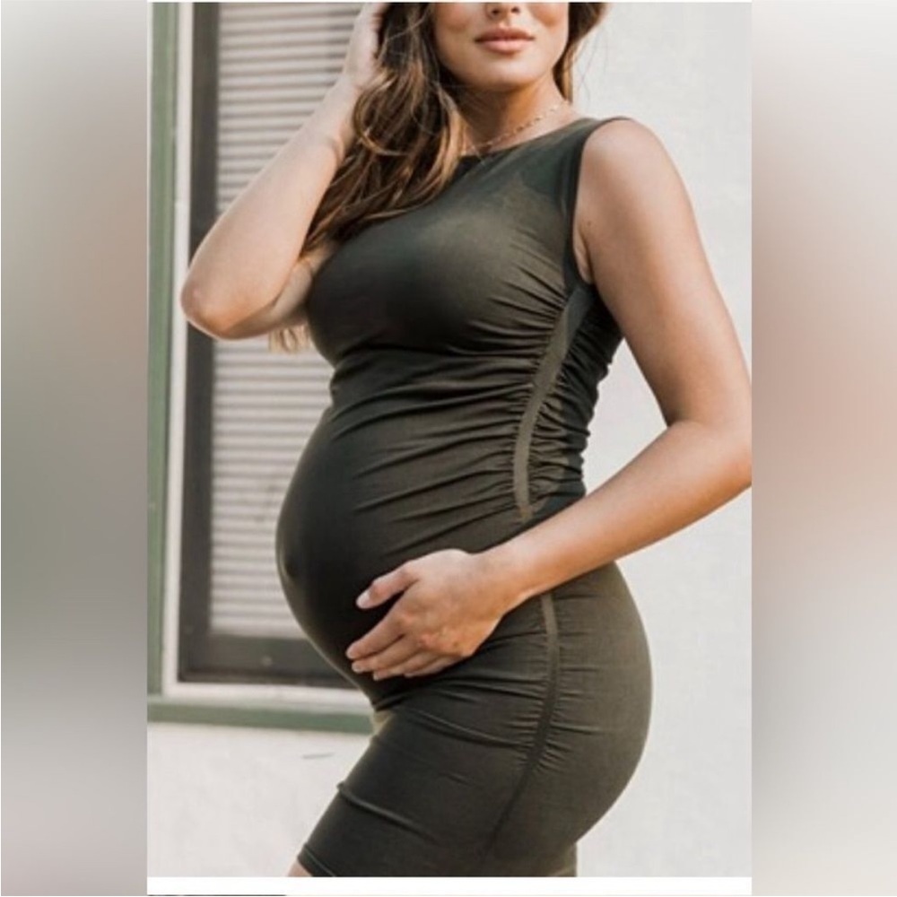 Maternity Sleeveless Bodycon Dress in Olive Green